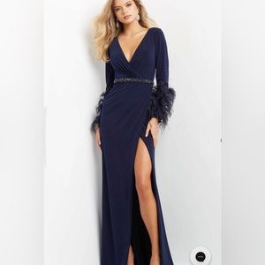 Jovani 06542 - Long Sleeve Ruched Evening Formal Dress Navy Brand New